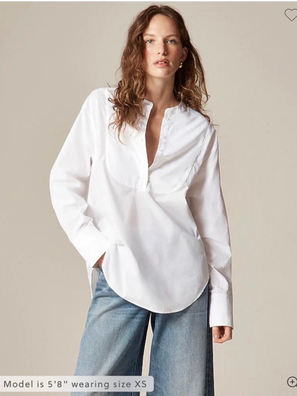 NWT J. Crew Tuxedo Popover Shirt White Cotton Poplin XS